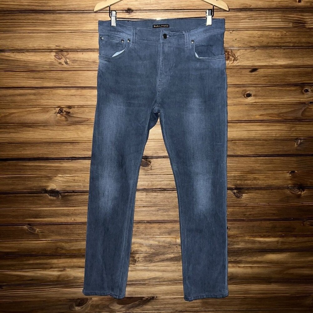 Nudie Thin Finn Jeans Size 33x30 Gray 100% Organic Cotton Made In Italy Stretch